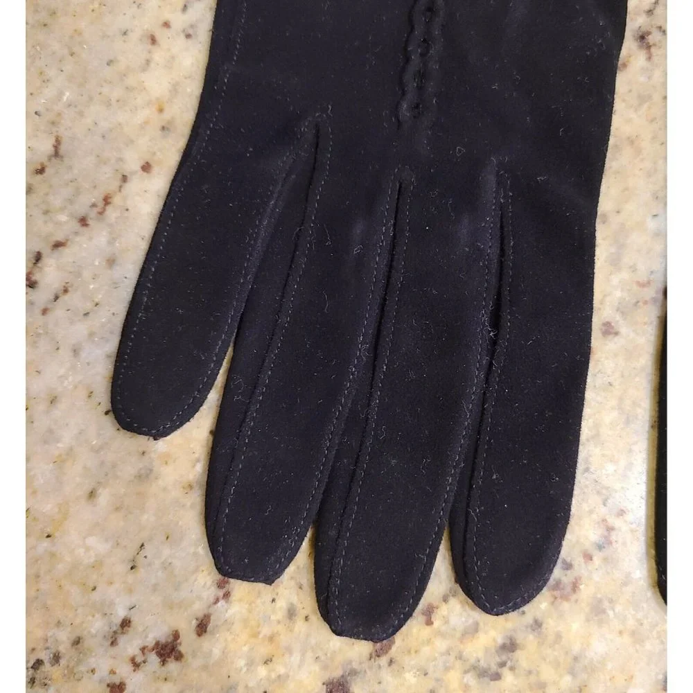 Vintage Size M 7 Black Soft Suede Leather Formal 8.5